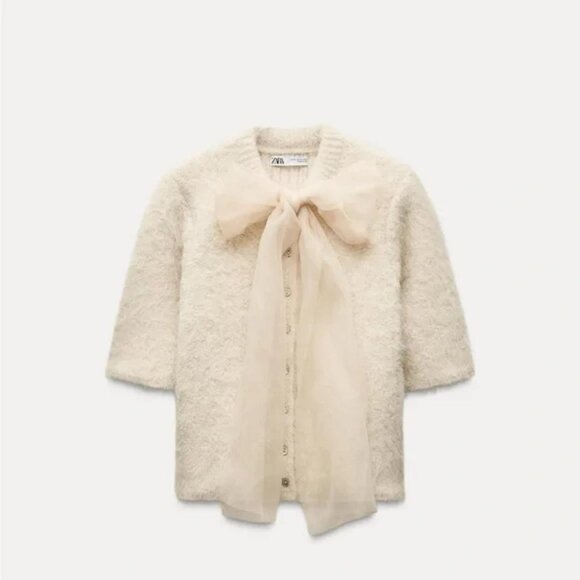 ZARA ORGANZA BOW KNIT SWEATER - Picture 4 of 6